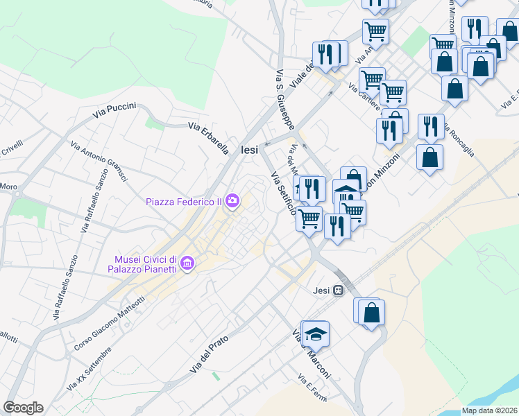 map of restaurants, bars, coffee shops, grocery stores, and more near 12A Via Valle in Jesi