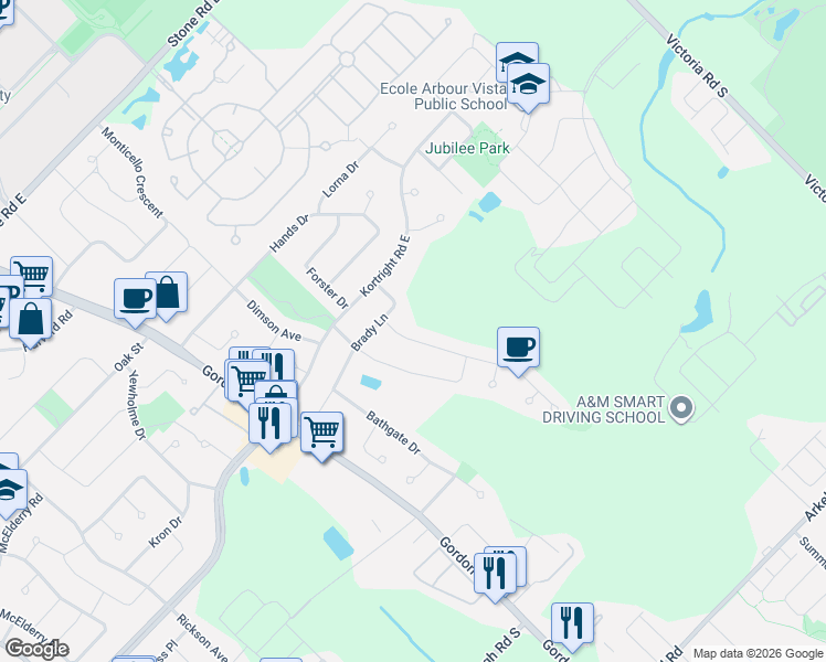 map of restaurants, bars, coffee shops, grocery stores, and more near 8 Robin Road in Guelph