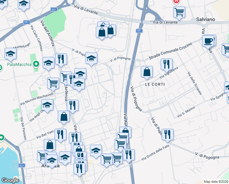 map of restaurants, bars, coffee shops, grocery stores, and more near 44 Via Ludovico Antonio Muratori in Livorno