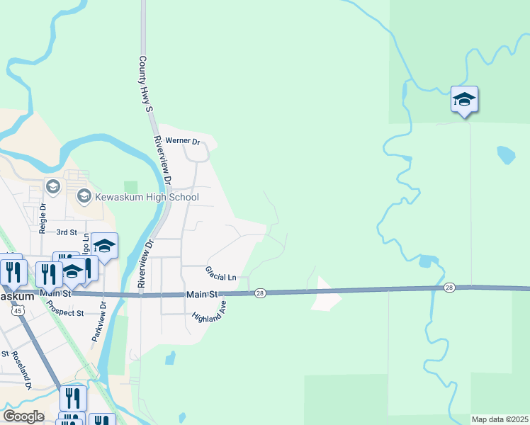 map of restaurants, bars, coffee shops, grocery stores, and more near 848 Drumlin Drive in Kewaskum