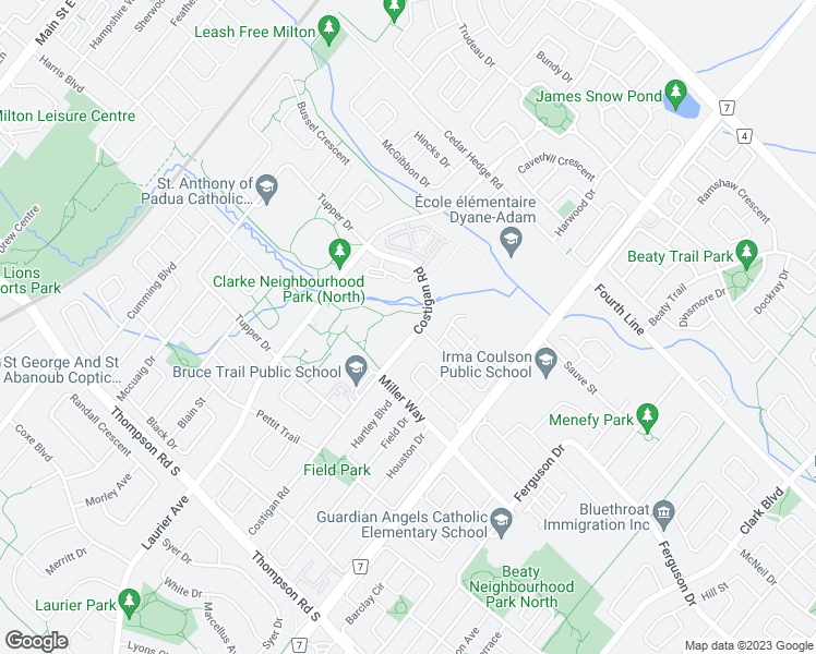 map of restaurants, bars, coffee shops, grocery stores, and more near 1287 Costigan Road in Milton