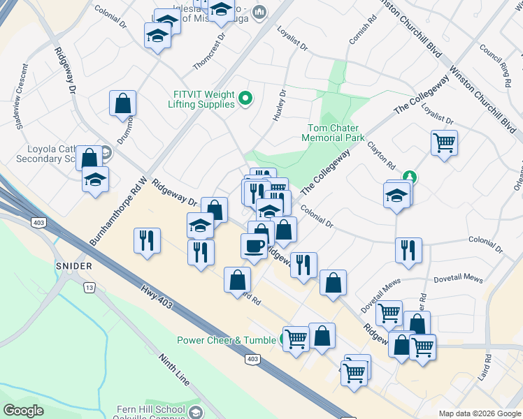 map of restaurants, bars, coffee shops, grocery stores, and more near in Mississauga
