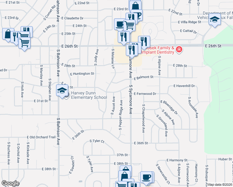 map of restaurants, bars, coffee shops, grocery stores, and more near 2404 South Ascot Avenue in Sioux Falls
