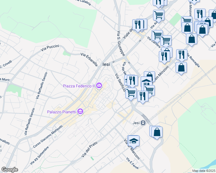 map of restaurants, bars, coffee shops, grocery stores, and more near 12A Via Valle in Jesi