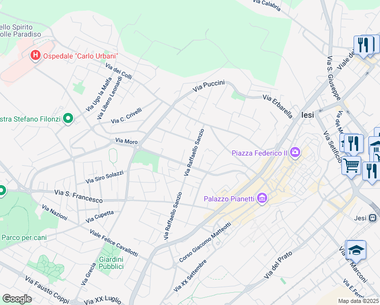 map of restaurants, bars, coffee shops, grocery stores, and more near 8 Via Lorenzo Lotto in Jesi