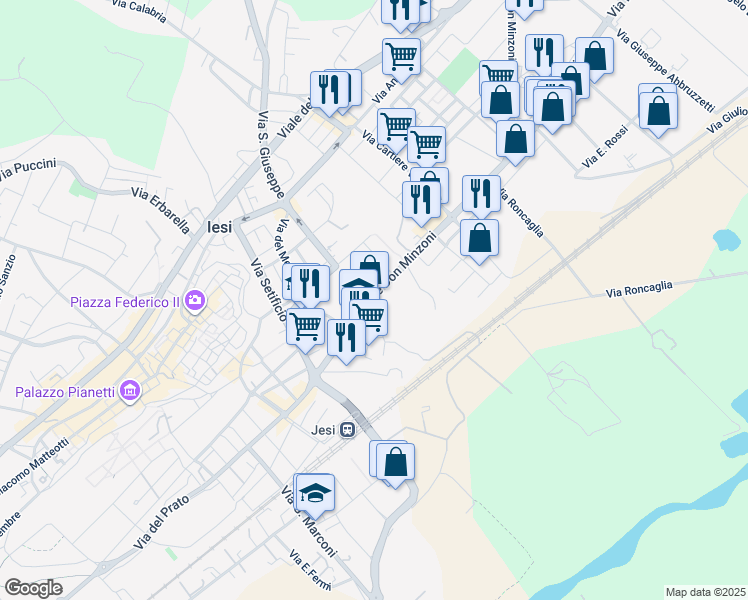 map of restaurants, bars, coffee shops, grocery stores, and more near 5 Viale Don Giovanni Minzoni in Jesi