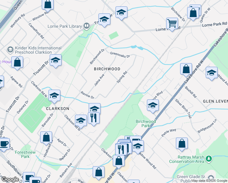 map of restaurants, bars, coffee shops, grocery stores, and more near in Mississauga
