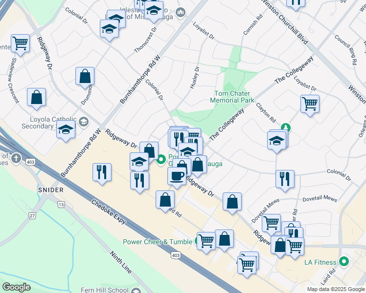 map of restaurants, bars, coffee shops, grocery stores, and more near 3562 Colonial Drive in Mississauga