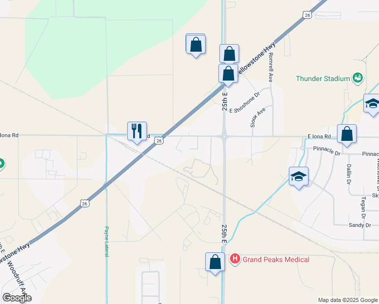 map of restaurants, bars, coffee shops, grocery stores, and more near 2346 East Iona Road in Idaho Falls