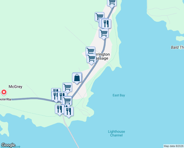 map of restaurants, bars, coffee shops, grocery stores, and more near 3576 Lighthouse Route in Shag Harbour