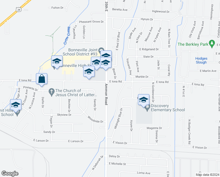 map of restaurants, bars, coffee shops, grocery stores, and more near 3212 North Ammon Road in Idaho Falls