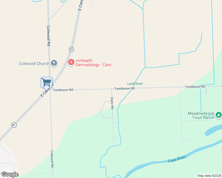 map of restaurants, bars, coffee shops, grocery stores, and more near 2232 Tomlinson Road in Caro