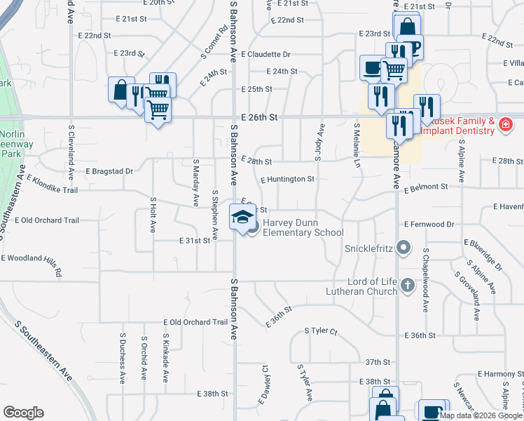 map of restaurants, bars, coffee shops, grocery stores, and more near 2298 S Fox Trail in Sioux Falls