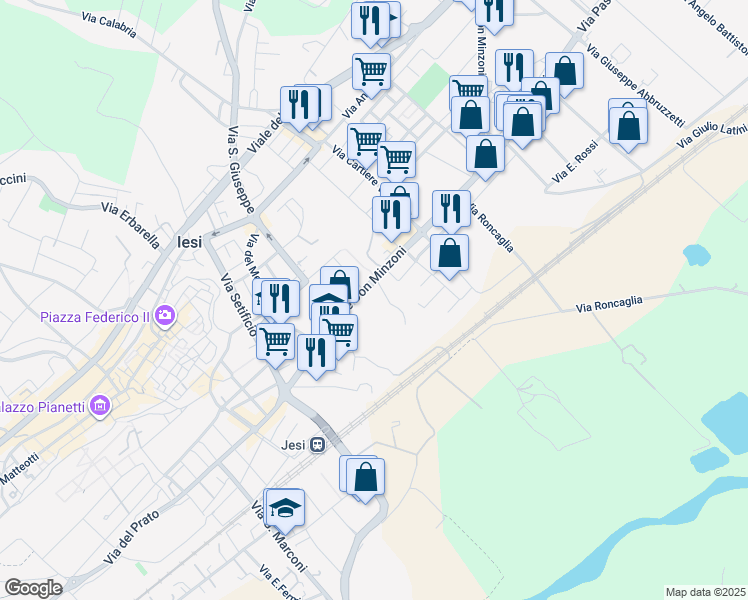 map of restaurants, bars, coffee shops, grocery stores, and more near 5 Viale Don Minzoni in Jesi