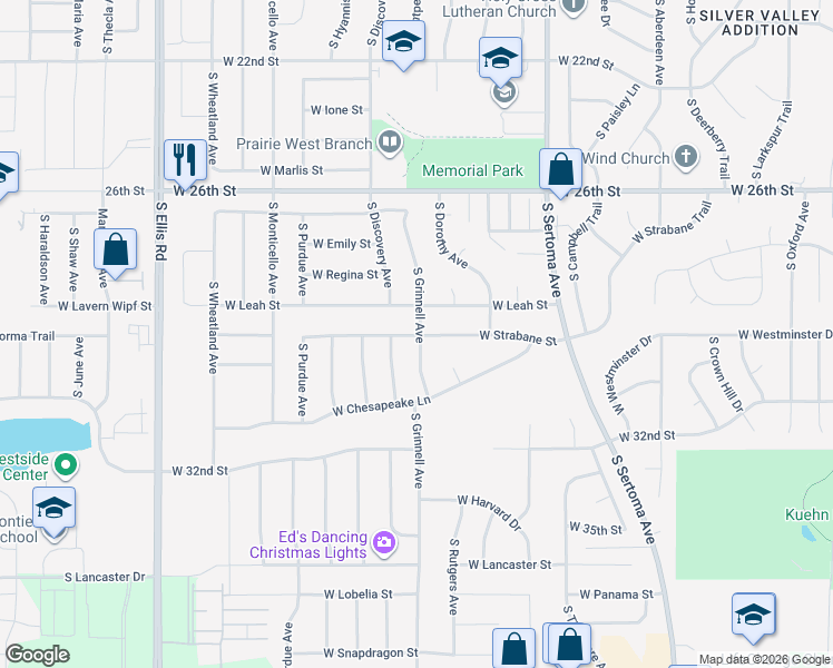 map of restaurants, bars, coffee shops, grocery stores, and more near 7512 West Strabane Street in Sioux Falls