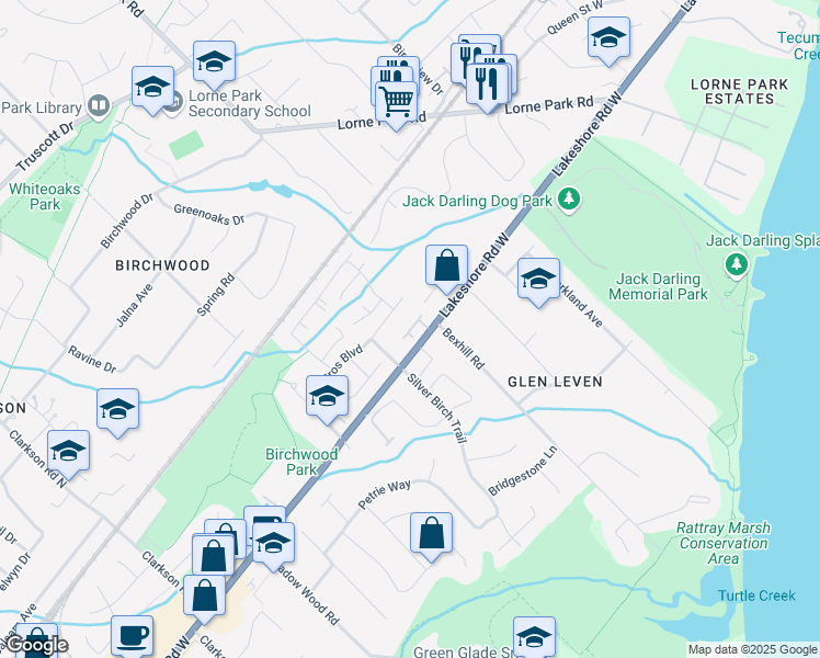 map of restaurants, bars, coffee shops, grocery stores, and more near in Mississauga