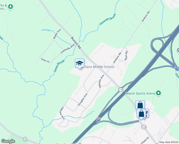 map of restaurants, bars, coffee shops, grocery stores, and more near 9 Wendy Way in Saco