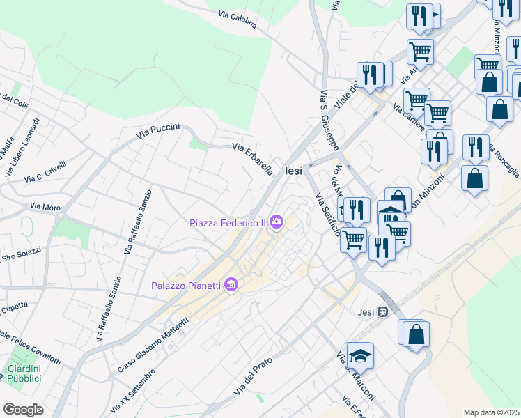 map of restaurants, bars, coffee shops, grocery stores, and more near 1 Via Marsala in Jesi