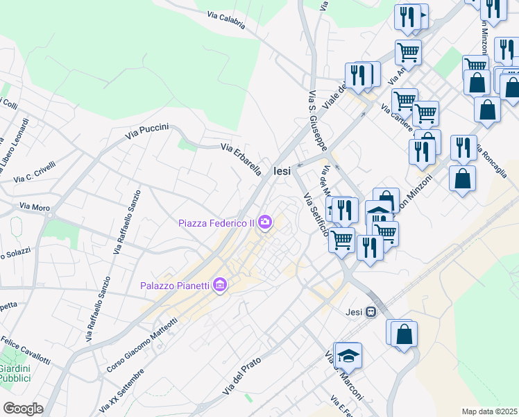 map of restaurants, bars, coffee shops, grocery stores, and more near 1 Via Marsala in Jesi