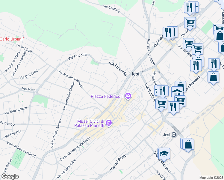 map of restaurants, bars, coffee shops, grocery stores, and more near 5 Via San Marco in Jesi