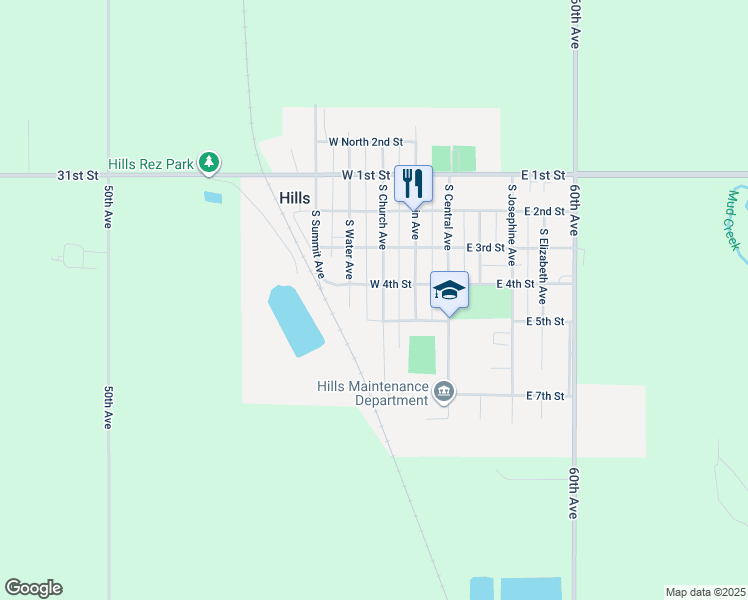 map of restaurants, bars, coffee shops, grocery stores, and more near 202 West 4th Street in Hills