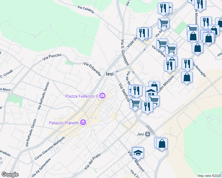 map of restaurants, bars, coffee shops, grocery stores, and more near 12 Via delle Terme in Jesi