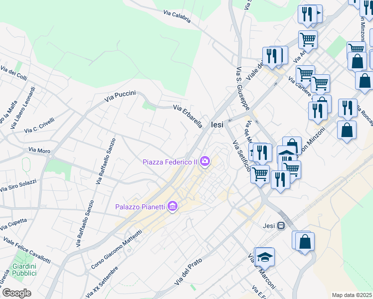 map of restaurants, bars, coffee shops, grocery stores, and more near 4BIS Costa San Marco in Jesi