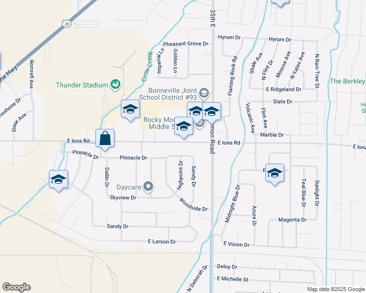 map of restaurants, bars, coffee shops, grocery stores, and more near 3392 East Iona Road in Idaho Falls