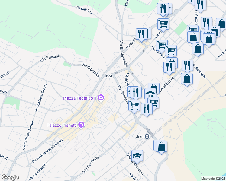 map of restaurants, bars, coffee shops, grocery stores, and more near 12 Via delle Terme in Jesi