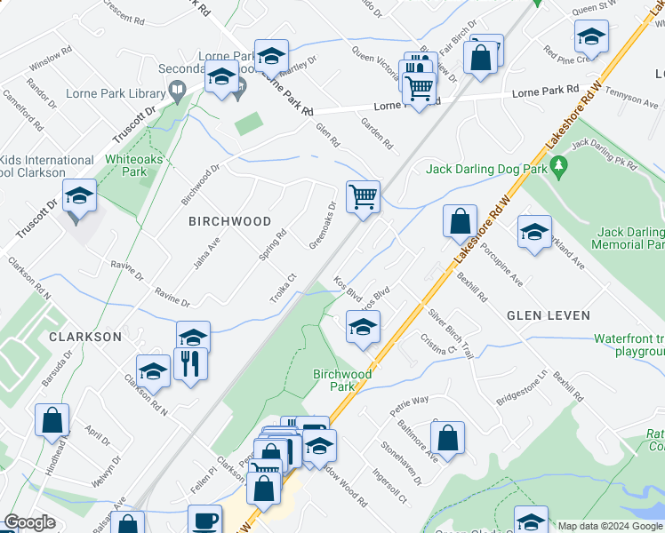 map of restaurants, bars, coffee shops, grocery stores, and more near 1120 Kos Boulevard in Mississauga