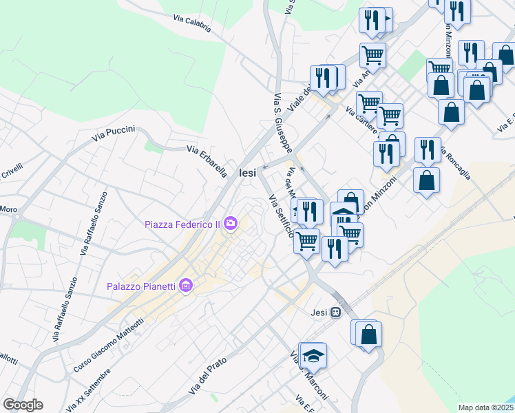 map of restaurants, bars, coffee shops, grocery stores, and more near 12 Via delle Terme in Jesi