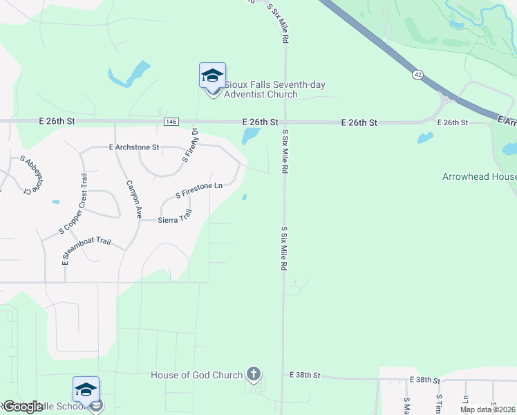 map of restaurants, bars, coffee shops, grocery stores, and more near 2608-2698 S 6 Mile Rd in Sioux Falls