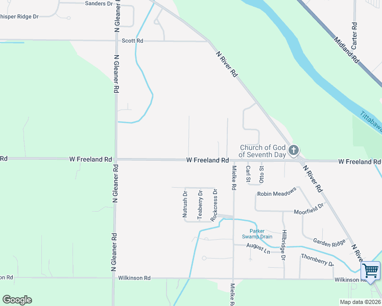 map of restaurants, bars, coffee shops, grocery stores, and more near 11680 West Freeland Road in Freeland