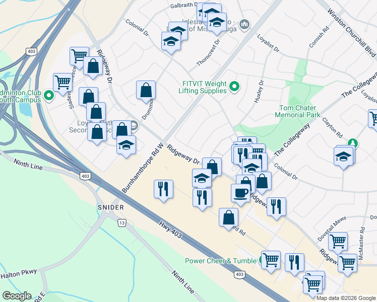map of restaurants, bars, coffee shops, grocery stores, and more near 3480 Ingram Road in Mississauga