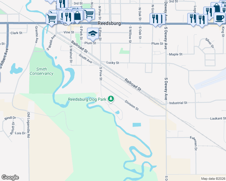 map of restaurants, bars, coffee shops, grocery stores, and more near 635 Division Street in Reedsburg