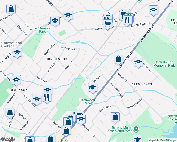 map of restaurants, bars, coffee shops, grocery stores, and more near 1133 Kos Boulevard in Mississauga