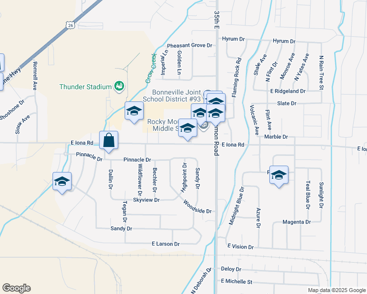 map of restaurants, bars, coffee shops, grocery stores, and more near 3332 East Iona Road in Idaho Falls