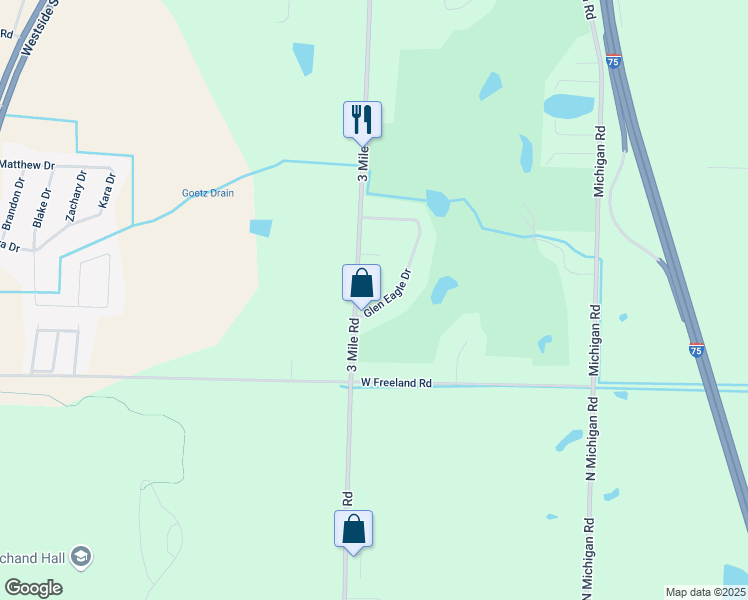 map of restaurants, bars, coffee shops, grocery stores, and more near 7390 Glen Eagle Drive in Bay City