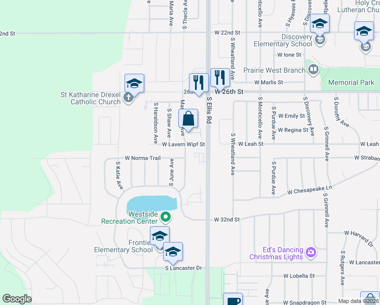 map of restaurants, bars, coffee shops, grocery stores, and more near 2106 Mary Beth Avenue in Sioux Falls