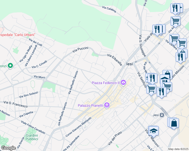 map of restaurants, bars, coffee shops, grocery stores, and more near 54 Via Gioacchino Rossini in Jesi