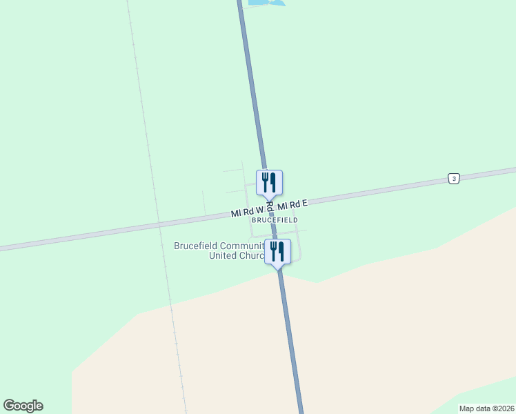 map of restaurants, bars, coffee shops, grocery stores, and more near 24 Mill Road West in Huron County