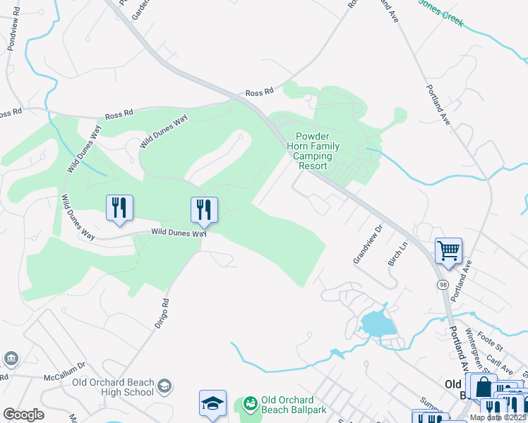 map of restaurants, bars, coffee shops, grocery stores, and more near 13 Willow Avenue in Old Orchard Beach