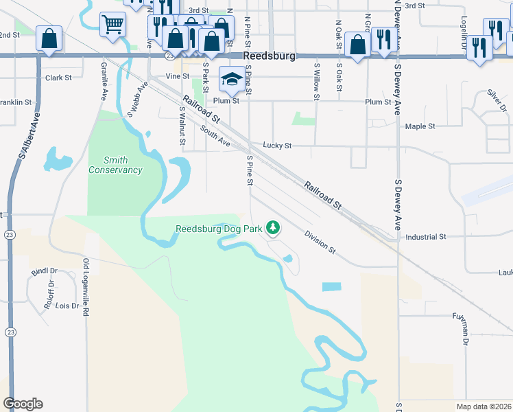 map of restaurants, bars, coffee shops, grocery stores, and more near 620 Division St in Reedsburg