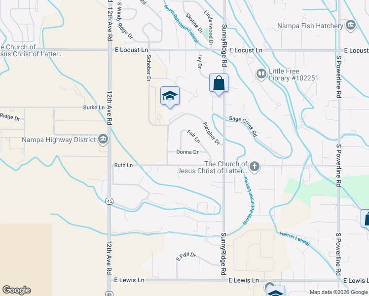 map of restaurants, bars, coffee shops, grocery stores, and more near 520 Donna Drive in Nampa