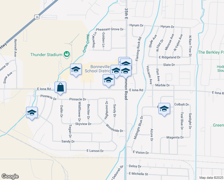 map of restaurants, bars, coffee shops, grocery stores, and more near 3392 East Iona Road in Idaho Falls