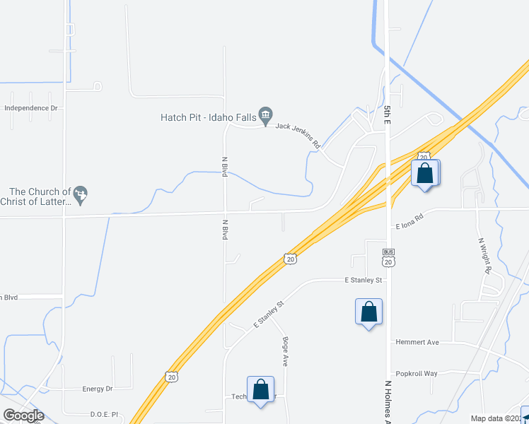map of restaurants, bars, coffee shops, grocery stores, and more near 238 East 33rd North in Idaho Falls
