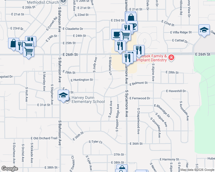 map of restaurants, bars, coffee shops, grocery stores, and more near 4309 E Belmont Cir in Sioux Falls
