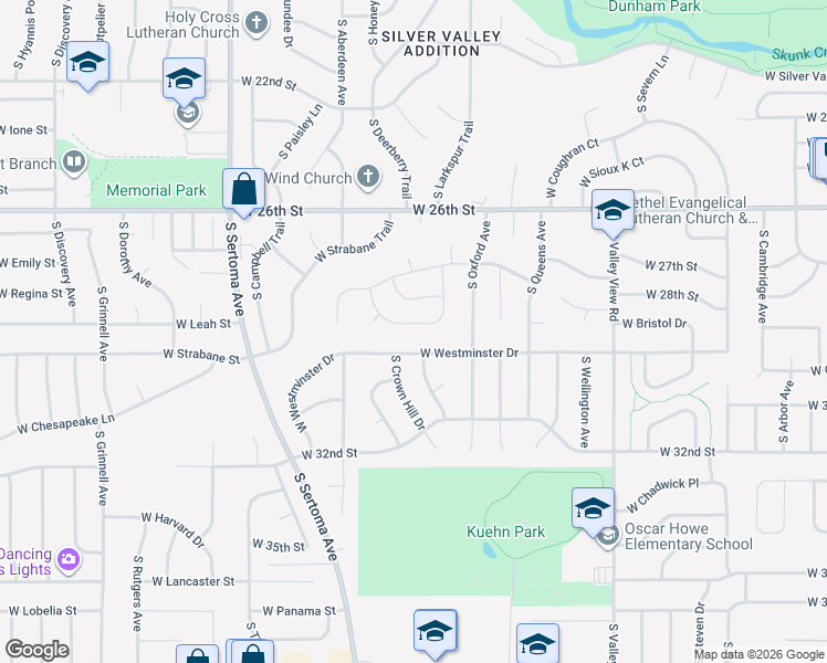 map of restaurants, bars, coffee shops, grocery stores, and more near 6600 West Westminster Drive in Sioux Falls