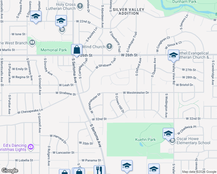 map of restaurants, bars, coffee shops, grocery stores, and more near 6700-6798 W Westminster Dr in Sioux Falls