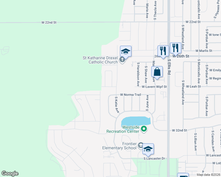 map of restaurants, bars, coffee shops, grocery stores, and more near 2121 South Katie Avenue in Sioux Falls